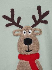 Resyla European & American New Christmas Vibe Jacquard 3D Deer Pattern Loose Fit Crew Neck Long Sleeve Pullover Sweater - Multicolor - View 4