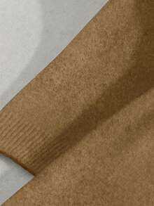 SHEIN Franclia Women's Round Neck Button With Belt Long Knitted Sweater Dress - Khaki - View 5