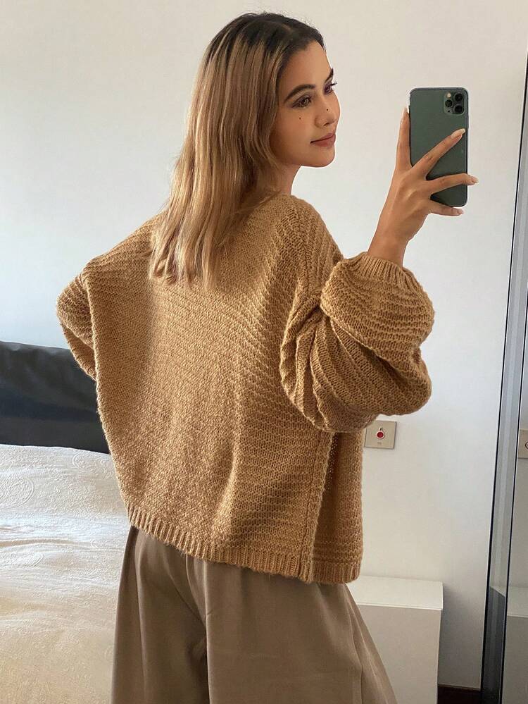 Women's Solid Color Loose Long Sleeve Elegant Knit Cardigan, Autumn/Winter