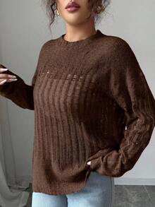 Selianne Leichter, durchsichtiger Damen-Pullover mit Cut-Out-Muster - Kaffeebraun - Übersicht 5