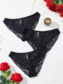 3pcs/Pack Minimalist Romantic Lace Women's Briefs Lingerie