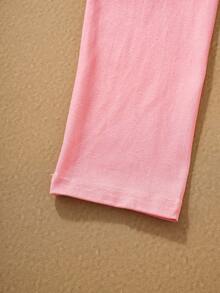 SpongeBob SquarePants | SHEIN Tween Girl Cartoon Pattern Cute & Comfortable Long Sleeve T-Shirt And Pants Pajama Set - Pink - View 4