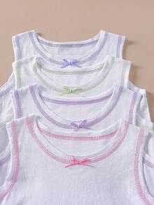 女童舒适休闲柔软面料蝴蝶装饰家居服，适合日常穿着 - 白色 - 查看 4