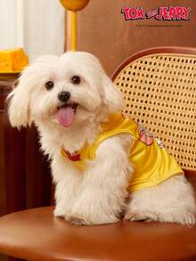 TOM & JERRY X PETSIN 1件卡通可爱“我爱奶酪”印花黄色猫狗通用弹力舒适狗狗背心 - 黃色 - 查看 4