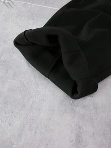 SHEIN Coolqubz 青少年休闲宽松拼接黑色直筒运动裤，百搭运动裤