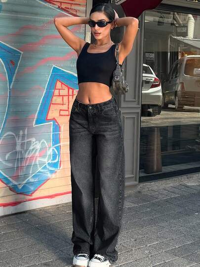 SHEIN Tall Calça jeans de cintura baixa e perna larga