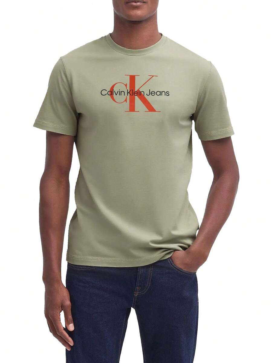 Calvin Klein Hero Monogram Men's Short Sleeve T-Shirt Green - Grön - Visa 1