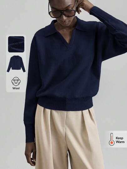 Ontre 2026 Nuova maglia in misto lana con scollo a V, modello ampio e tinta unita, elegante per San Valentino, matrimoni, e uso casual chic quotidiano