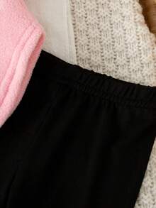 SHEIN 2件套女婴新生儿秋季套装，立领半开襟长袖上衣，饰有英文刺绣，抓绒面料，休闲黑色打底裤，适合新生儿的可爱套装 - 彩色 - 查看 7