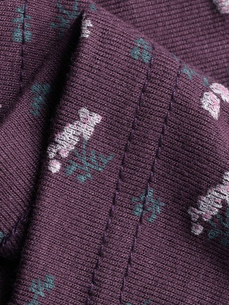 Ditsy Floral Waist Cinched Short Sleeve Long Nightgown, Women Sleepwear Dress