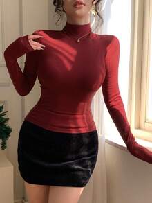 DAZY Women's Turtleneck Slim Fit Casual Long Sleeve T-Shirt