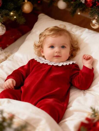 SHEIN 复古法国勃艮第长袖天鹅绒领连体裤，适合居家、聚会、外出等多种场合穿着