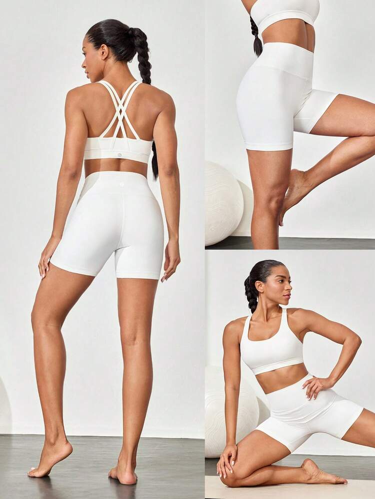 4.3インチ FeatherFit™ ハイウエスト ショーツ インナー付き、ノンスリップ、低インパクト ヨガ ピラティス スタジオ デイリーカジュアルウェア