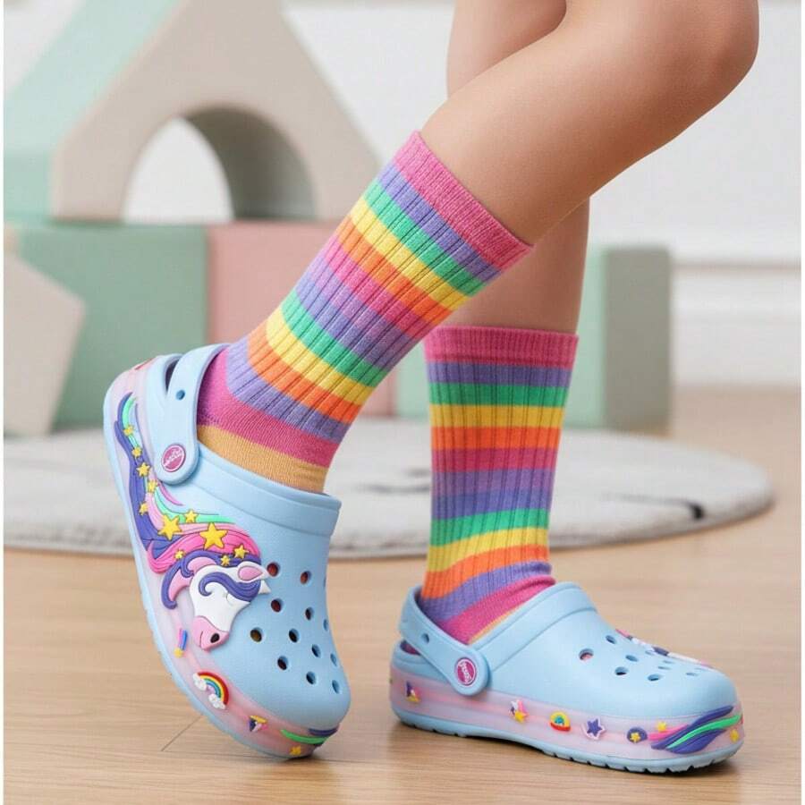 GETAC Sandalias chanclas luz LED de verano niño comodos para deporte y playa diseño unicornio dormido - Celeste - Ver 1