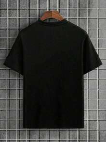 Camiseta hombre cuello redondo y manga corta. Estilo casual con estampados modernos y cómodos. Para hombres y mujeres, estilo pareja, pareja, camiseta de manga corta con estampado de moda - Negro - Ver 2