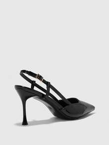 CUCCOO BIZCHIC Women's Pointed Toe Stiletto High Heel All-Match Black Pumps, Versatile Daily Wear Backstrap Slingback Heels For Christmas Valentine's Day - Black - View 8