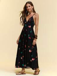 CAJUNI Women's Vacation  Elegant  Floral Print Backless Camisole Long Dress, Summer,Floral Dress For Women, Backless Maxi Dress Women, Long Vacation Dress, Long Floral Dresses, Long Dress Summer, Tropical Maxi Dress,Beach Outfits For Women
