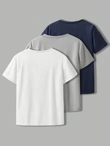 SHEIN Vacaura 3pcs/Set Boys' Crew Neck Short Sleeve T-Shirts With Decorative Patches, Spring/Summer - Multicolor - View 2