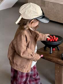 DAZY معطف من الغزال للأطفال الصغار، أكمام طويلة مريحة بطراز الشارع، خريف/شتاء - قهوة بني - مشاهدة 5