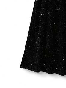 Franclia 女式优雅派对串珠装饰长袖上衣和亮片裙两件套 - 黑色 - 查看 4