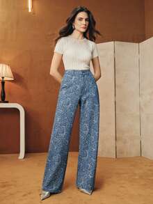 Anewsta Tulum Heavy Jacquard Fabric Women's Blue Straight Leg Jeans - Blue - View 7