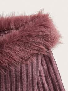 Sweetina 秋冬露肩毛绒饰边短款粉色夹克 - 西瓜粉 - 查看 4