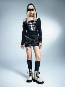 Sugerpunk Seksowne, modne, błyszczące, okrągłe botki na platformie, w stylu punk, z kryształkami, zapinane na zamek z boku, sznurowane, odpowiednie na imprezę, dojazdy do pracy i jazdę konną - Srebro - Zobacz 9