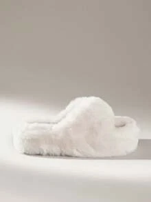 Solecia 女士毛绒柔软舒适厚底家居拖鞋 - 白色 - 查看 1