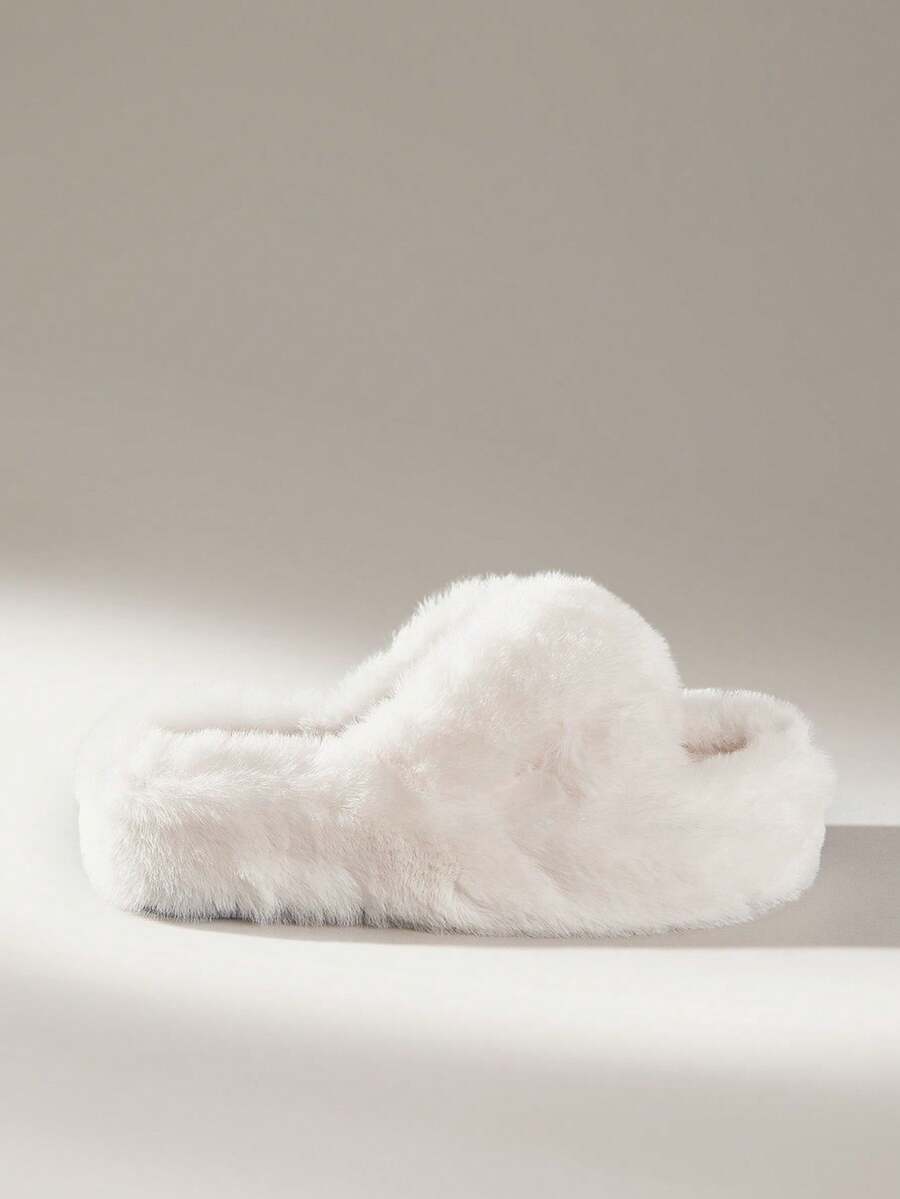 Solecia 女士毛绒柔软舒适厚底家居拖鞋 - 白色 - 查看 1
