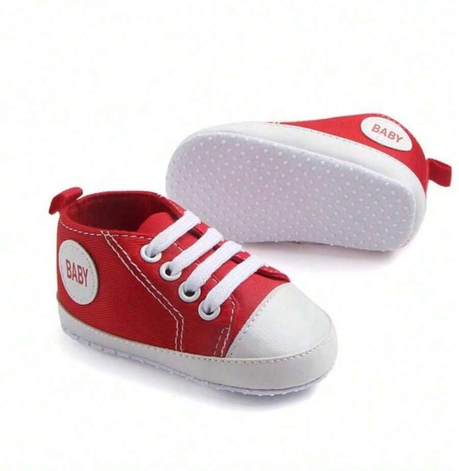par de1 par zapatillas de lona para niños o niñas de 0 a 1 año, ligeras, antideslizantes, de suela blanda, para primeros pasos, para bebés recién nacidos, de 0 a 6 meses y de 6 a 12 meses - Rojo - Ver 1