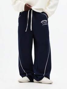 SUMWON Pantalones de chándal con cordón relajado con estampado del Club Atlético de NYC para uso diario casual - Azul Marino - Ver 6