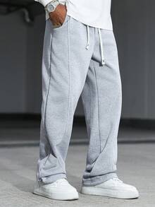 Manfinity Hypemode 男士休闲宽松抽绳腰斜插口袋灰色运动裤，男士健身运动裤，宽裤脚 - 灰色 - 查看 7