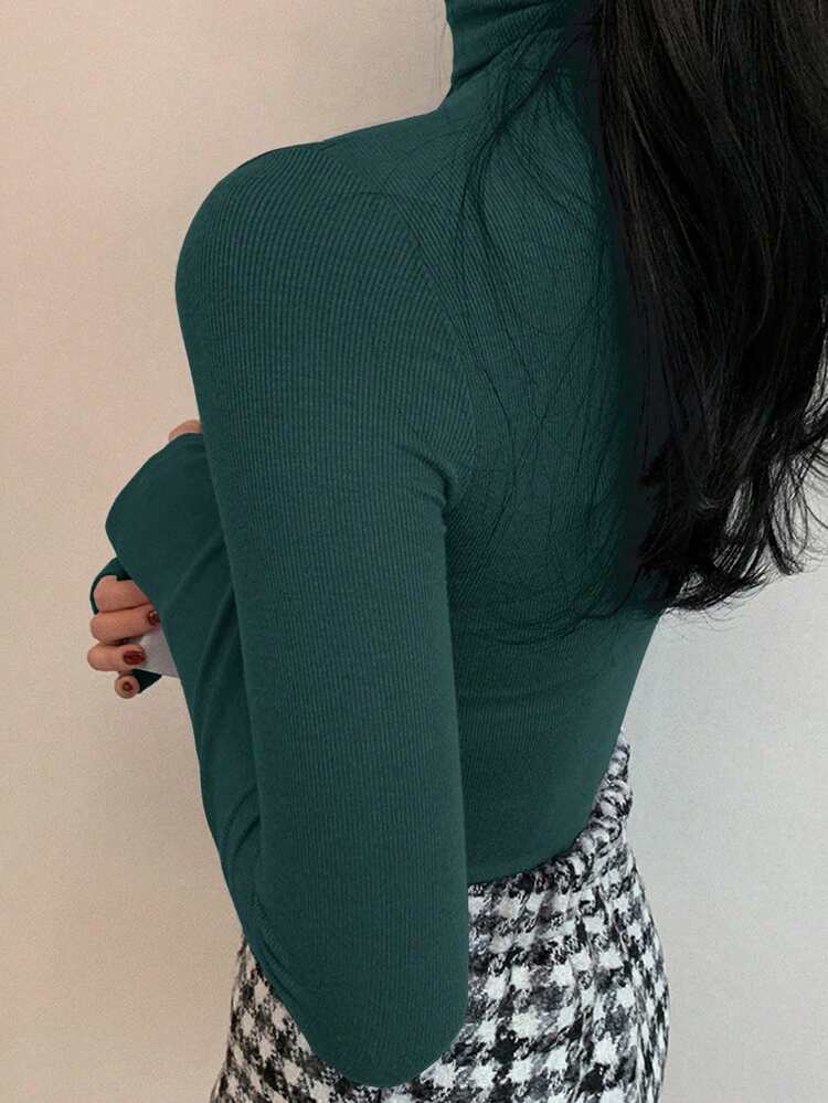 Women's Turtleneck Solid Color Casual Versatile Long Sleeve Slim Fit Base Layer T-Shirt
