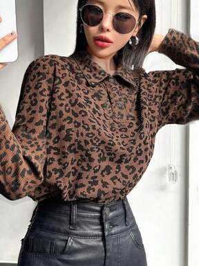 DAZY Casual Leopard Print Round Neck Loose Short Sleeve T-Shirt For Women