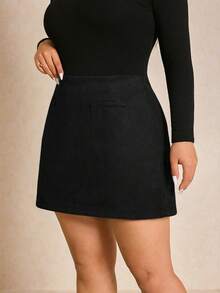 Elaquor Gonna casual da ufficio in tinta unita vita alta per taglie comode