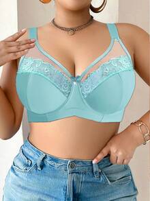 DesireSculpt 1 pièce Soutien-gorge avec armatures et empiècement en mesh pour femmes grande taille - Vert - Voir 6