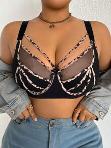 Sujetador con aros y decoración de lazo con calado para mujer de talla grande - Negro - Ver 10