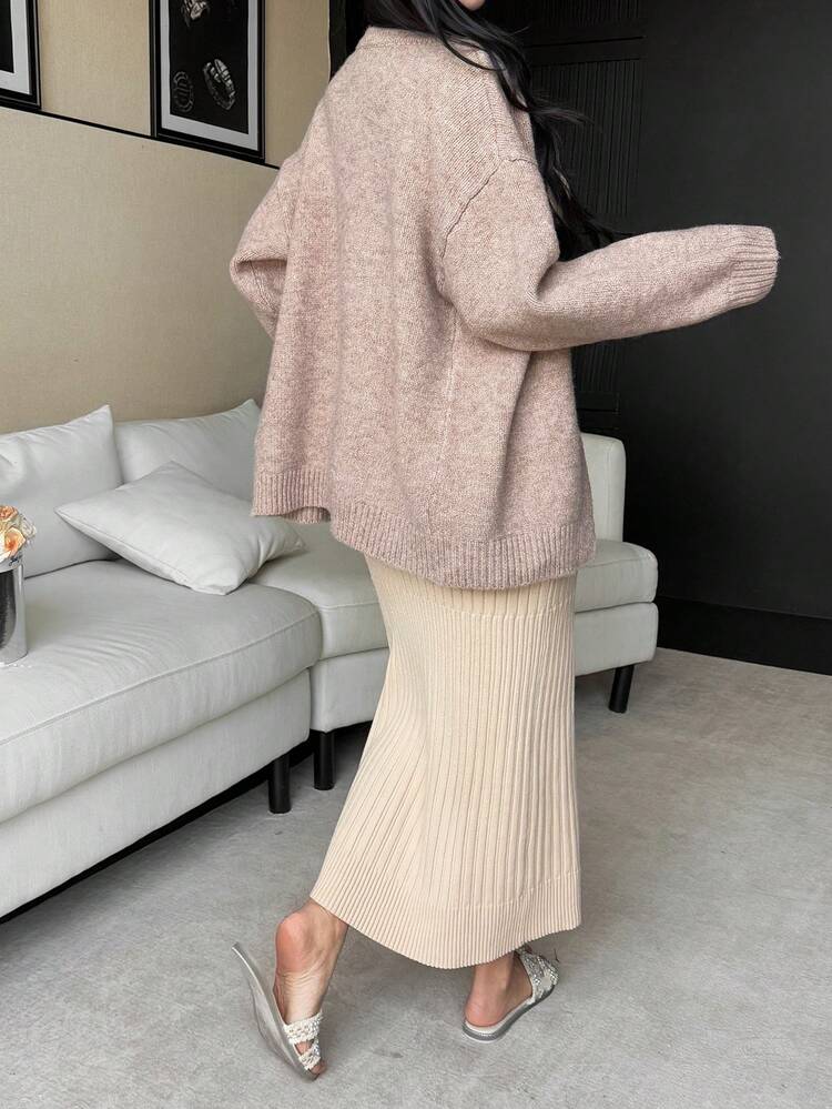 Women Knitted Sleeveless Cardigan & Fitted Dress 2-Piece Loungewear Set, Autumn/Winter