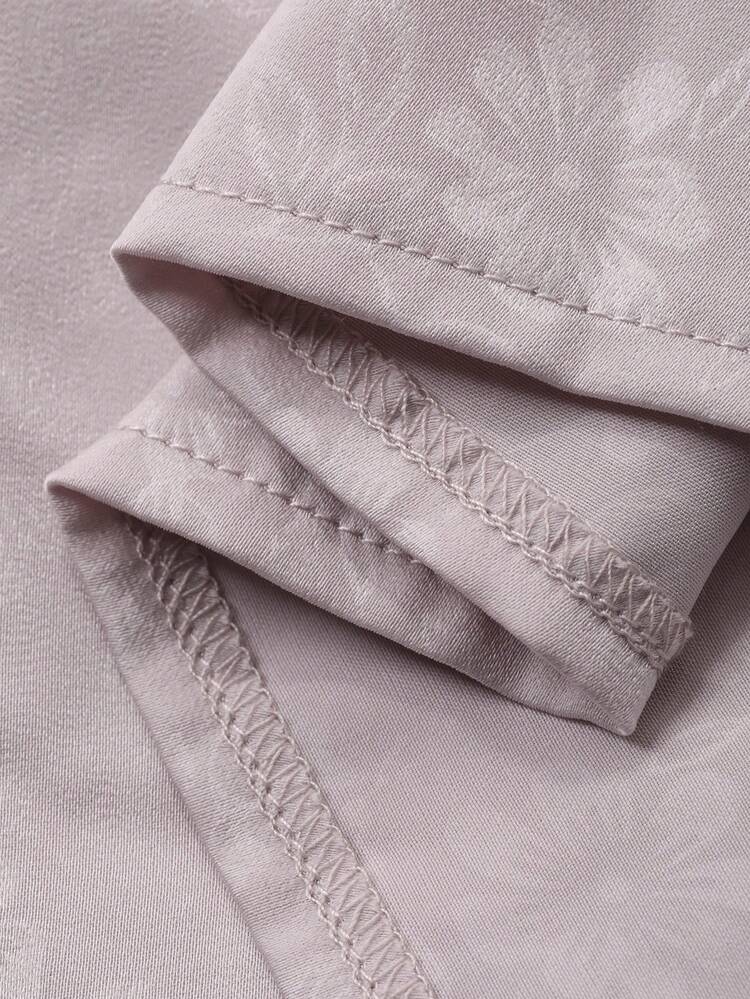 Chinese Style V Neck Floral Jacquard Satin Trim Patchwork Long Robe For Women, Winter