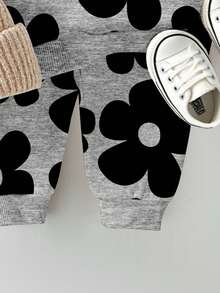 1 Set Baby Girls Casual Chic Floral Print Crew Neck Long Sleeve Sweatshirt And Sweatpants Set, Cozy For Outings, Sports And Leisure Wear, Autumn/Winter - Multicolor - View 3