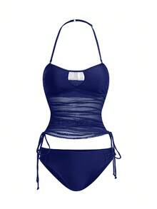 Swim Vcay Bộ đồ bơi 2 mảnh Tankini dây rời và quần tam giác cho nữ - Màu xanh hải quân - Xem 1