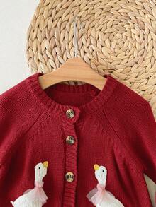 SHEIN 新生女婴可爱卡通图案针织开衫，秋冬百搭