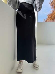 Dazy Tall 高个女式优雅长款直筒裙毛衣 - 黑色 - 查看 5