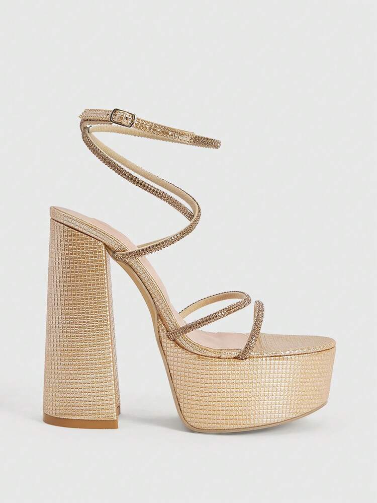 CUCCOO LuxiPop Women's Thick-Soled Hot Diamond Buckle Design Is Fashionable And Gorgeous, High-Heeled Sandals Are Suitable For Party Occasions