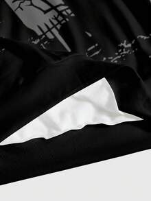 ROMWE Goth 哥特式暗黑神秘乌鸦墓地月亮星星十字蝙蝠印花圆领长袖女式卫衣，秋冬春季 - 黑色 - 查看 5