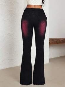 Jeanoix Quần jeans ống loe cạp trễ dành cho nữ có khóa cài hình mặt trời và lỗ xỏ dây - Màu tím - Xem 2