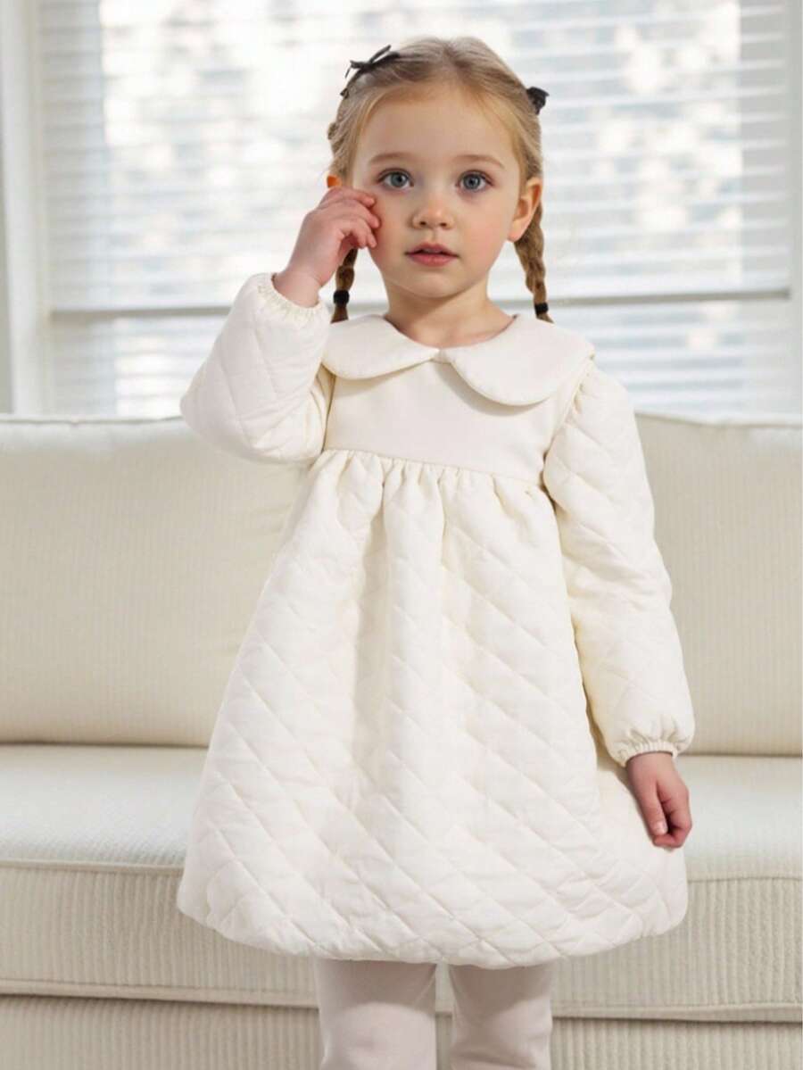 Souflis 1 Áo khoác phong cách thường ngày dễ thương cho bé gái mùa đông, trang trí in hoa, tay dài, đầm đệm ấm áp - trắng - Xem 1