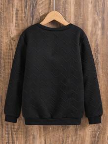 SHEIN Tween Boy Solid Round Neck Long Sleeve Sweatshirt With Emblem, Casual For Everyday Wear, School, Campus, College Chic Outfits For Autumn/Winter