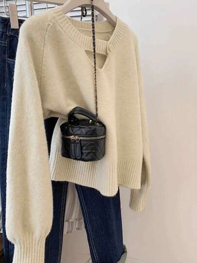 Franclia 新款优雅领口纽扣设计百搭休闲套头衫，大码尺码