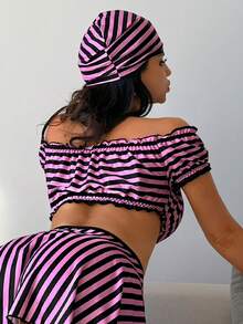 5件套海盗服装，包括上衣、丁字裤、百褶裙、眼罩、帽子，适合派对/电影角色扮演 - 彩色 - 查看 4